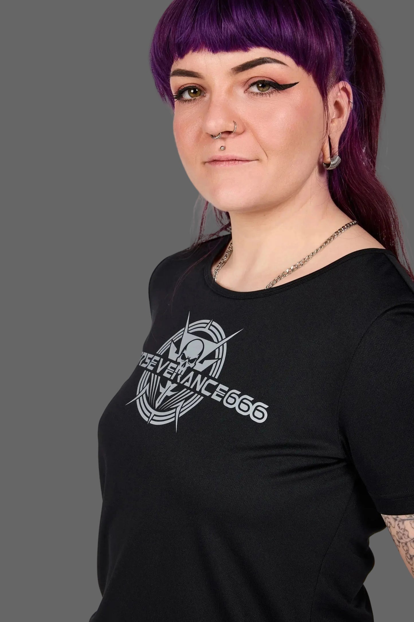 Woman Tee Shirt - Grey Metal Powered PERSEVERANCE666 SPORTSWEAR